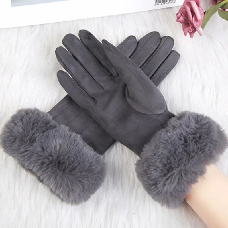 Met bont gevoerde handschoenen - Vrouwen Warme Faux Fur Fluwelen Winterhandschoenen-Hallo Susanne