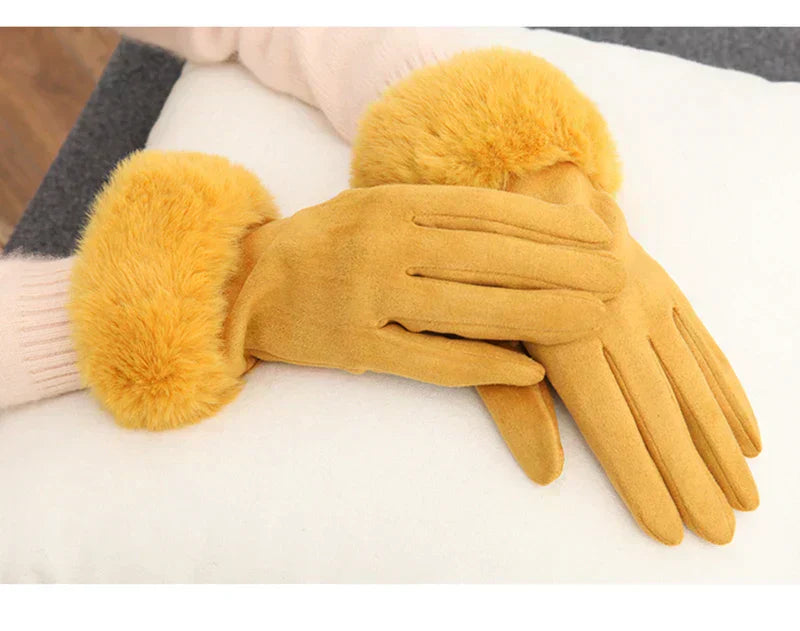 Met bont gevoerde handschoenen - Vrouwen Warme Faux Fur Fluwelen Winterhandschoenen-Hallo Susanne