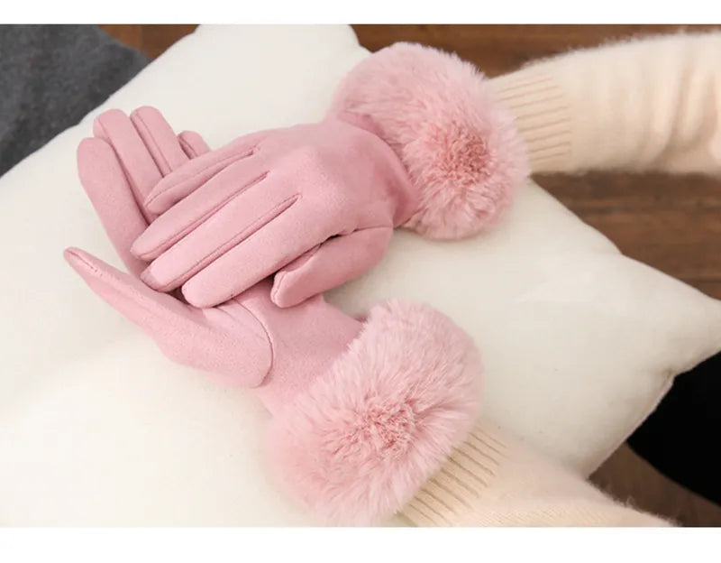 Met bont gevoerde handschoenen - Vrouwen Warme Faux Fur Fluwelen Winterhandschoenen-Hallo Susanne
