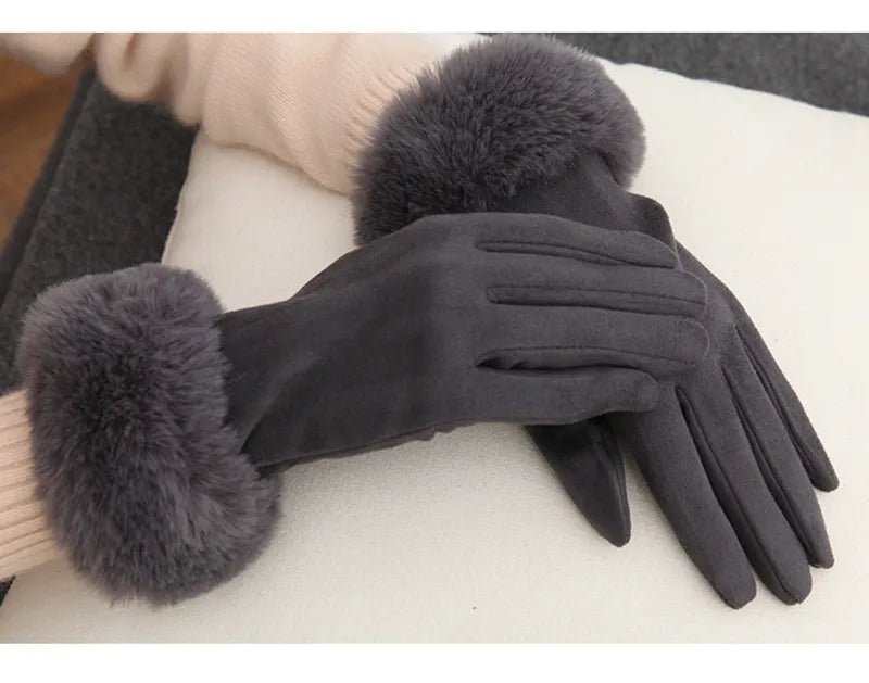 Met bont gevoerde handschoenen - Vrouwen Warme Faux Fur Fluwelen Winterhandschoenen-Hallo Susanne