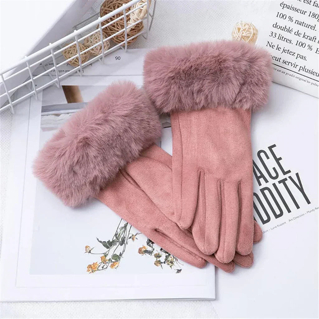 Met bont gevoerde handschoenen - Vrouwen Warme Faux Fur Fluwelen Winterhandschoenen-Hallo Susanne