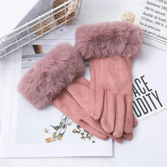 Met bont gevoerde handschoenen - Vrouwen Warme Faux Fur Fluwelen Winterhandschoenen-Hallo Susanne