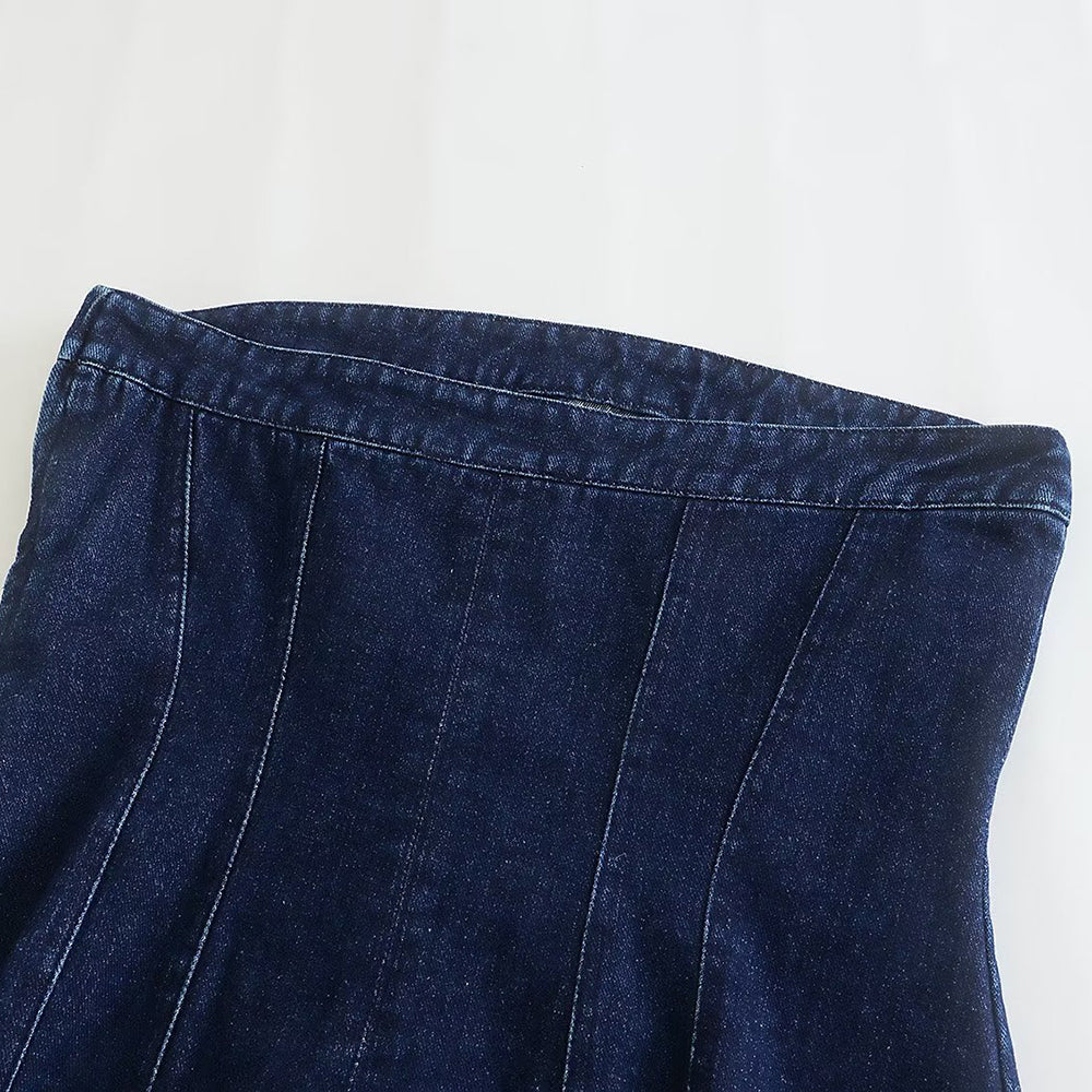 Mini Denim Jurk - Damespijp Bodycon Denim Strapless Jurk-Hallo Susanne