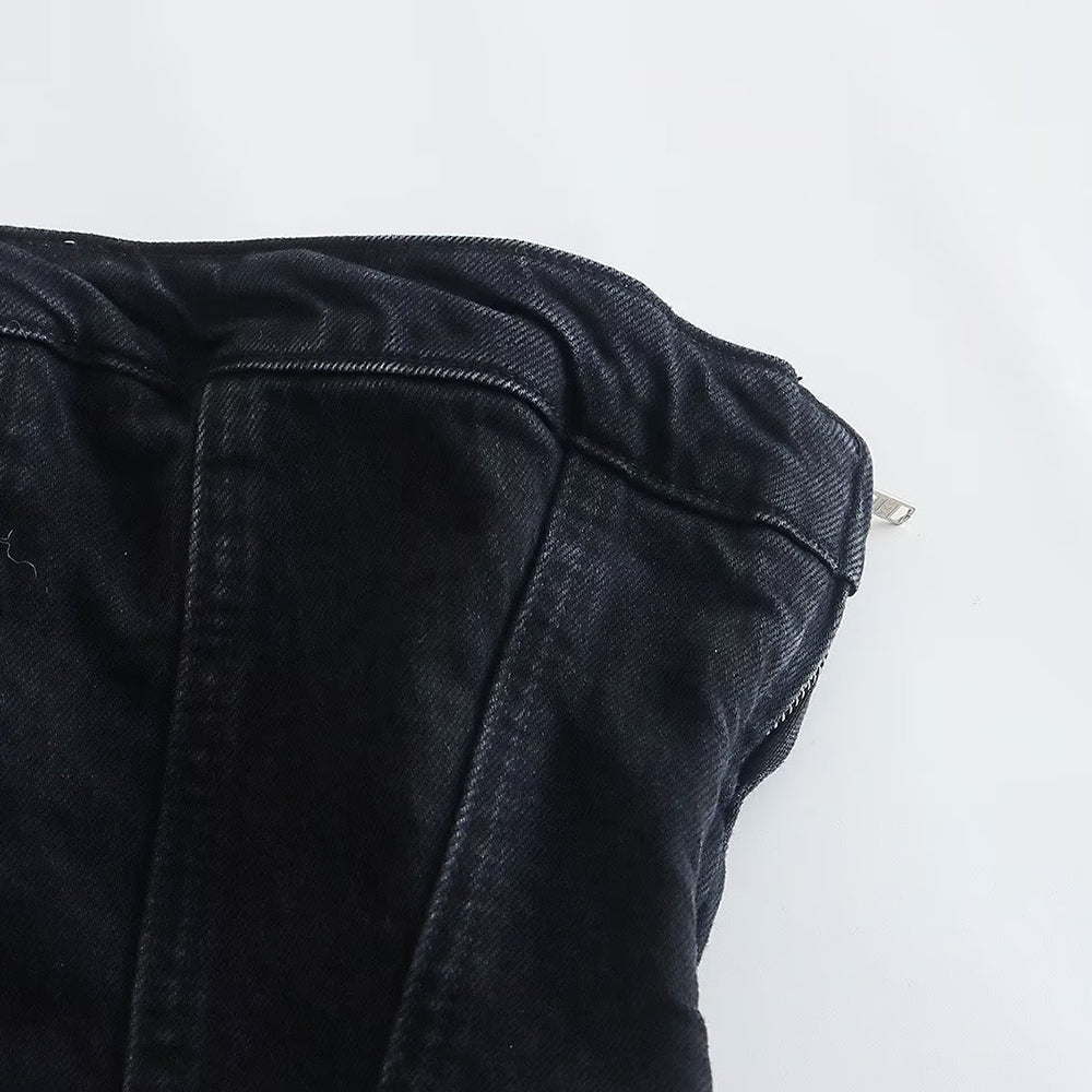 Mini Denim Jurk - Damespijp Bodycon Denim Strapless Jurk-Hallo Susanne