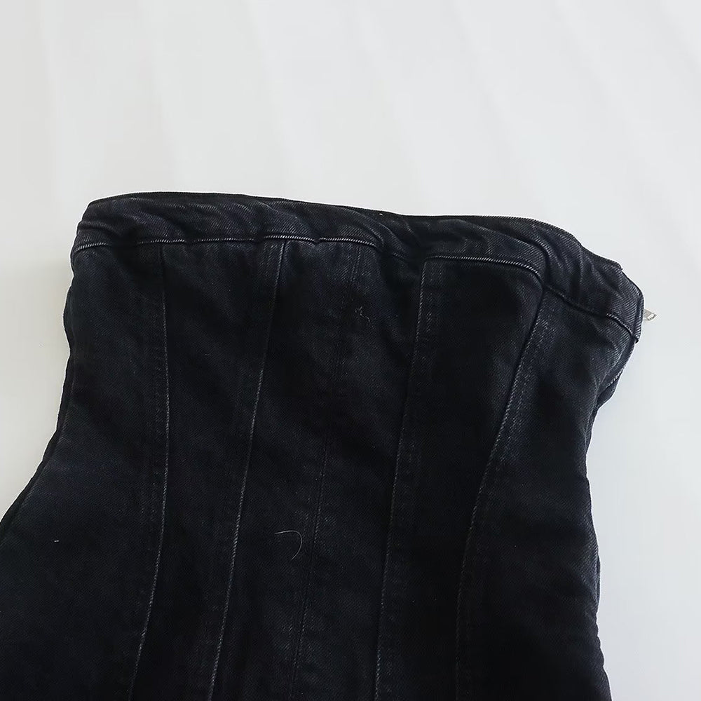 Mini Denim Jurk - Damespijp Bodycon Denim Strapless Jurk-Hallo Susanne
