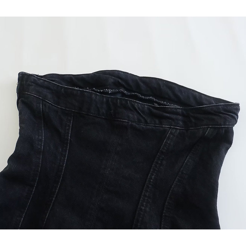 Mini Denim Jurk - Damespijp Bodycon Denim Strapless Jurk-Hallo Susanne