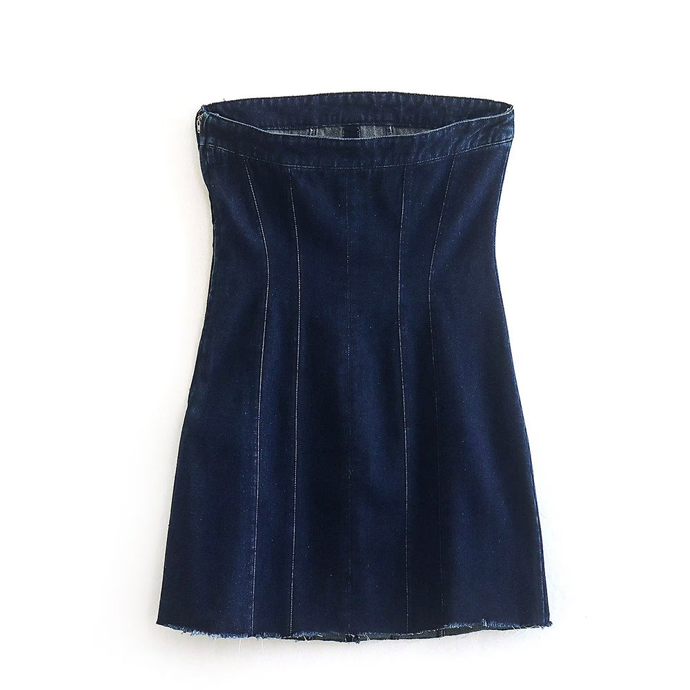 Mini Denim Jurk - Damespijp Bodycon Denim Strapless Jurk-Hallo Susanne