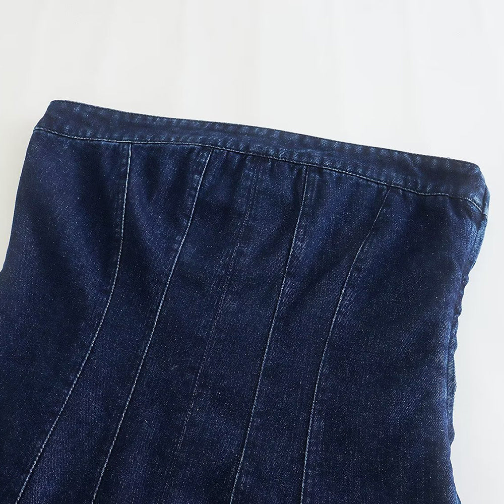 Mini Denim Jurk - Damespijp Bodycon Denim Strapless Jurk-Hallo Susanne