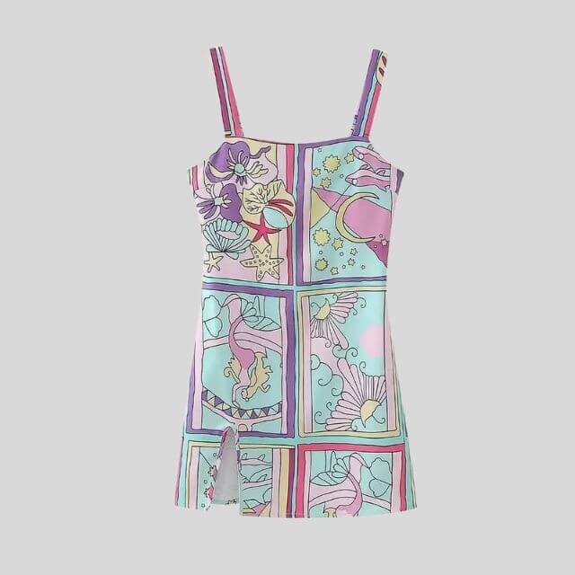 Mini-jurk - Mouwloos - Kleurrijk - Jurk met print - Zomerjurk-Hallo Susanne