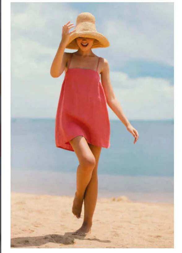 Mini-jurk - Vrouwen Loose Fit Spaghettiband Linnen Zomerjurk-Hallo Susanne