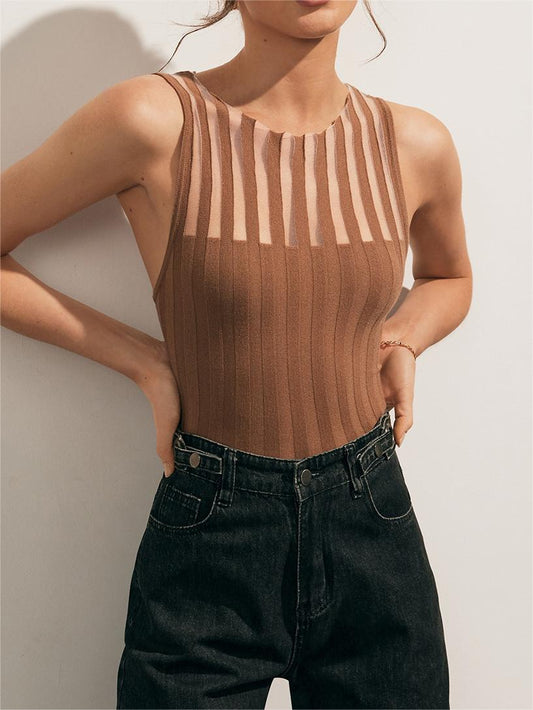 Mouwloze Top - Gestreepte Slim Fit Knit Top voor dames-Hallo Susanne