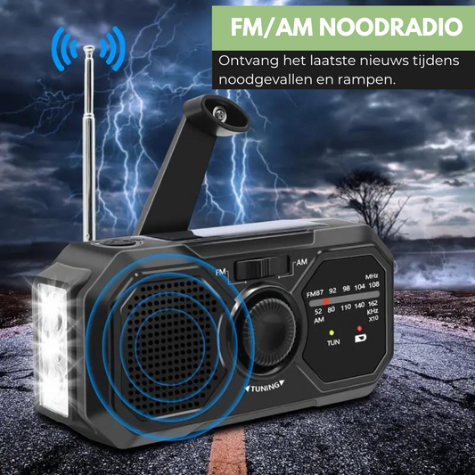 Noodradio | Flitslicht | Buitenopname | Draagbare Radio | Zonneradio-Hallo Susanne