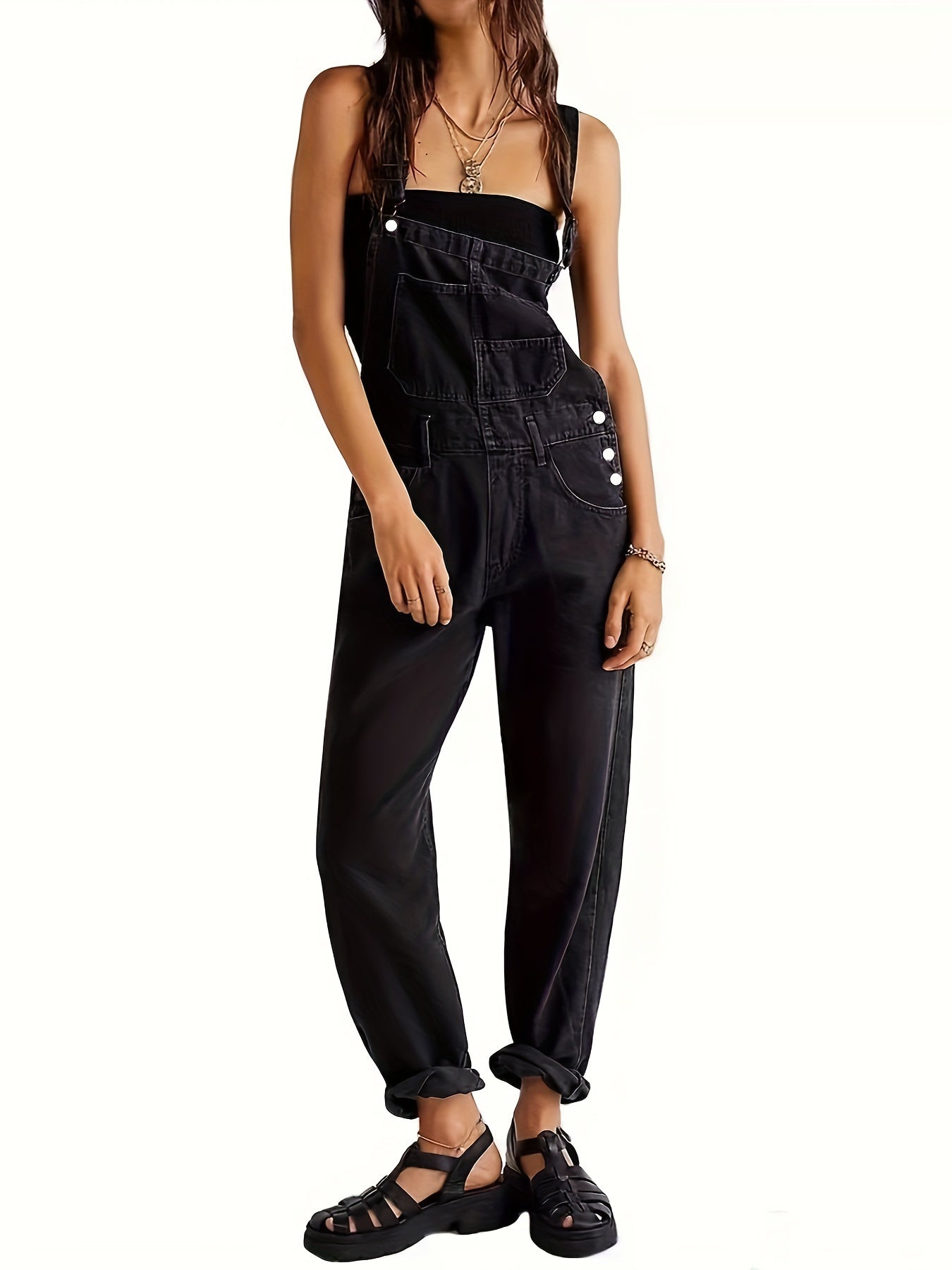 Overalls - Los model - Rechte pijpen - Denim tuinbroek - Jumpsuit Denim voor dames-Hallo Susanne