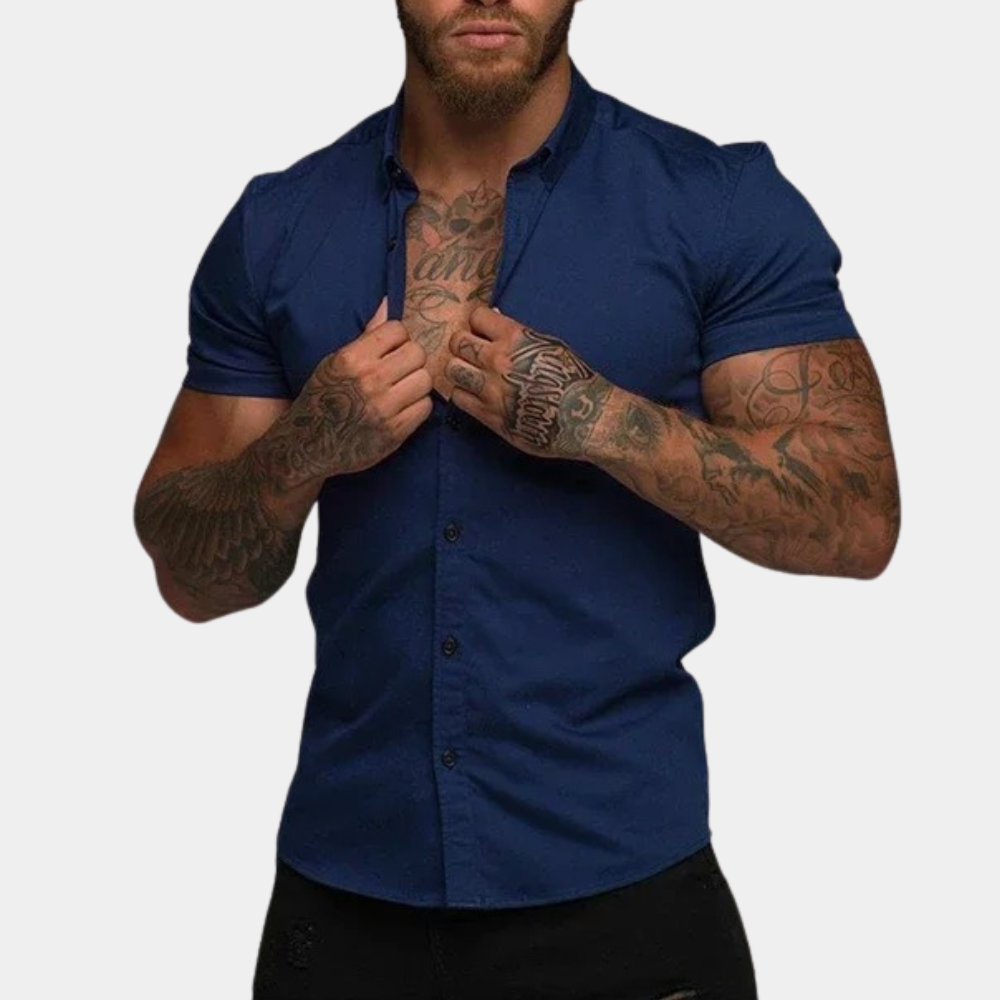 Overhemd met korte mouwen - Kraag - Zomer - Button-Up overhemd - Herenoverhemd-Hallo Susanne