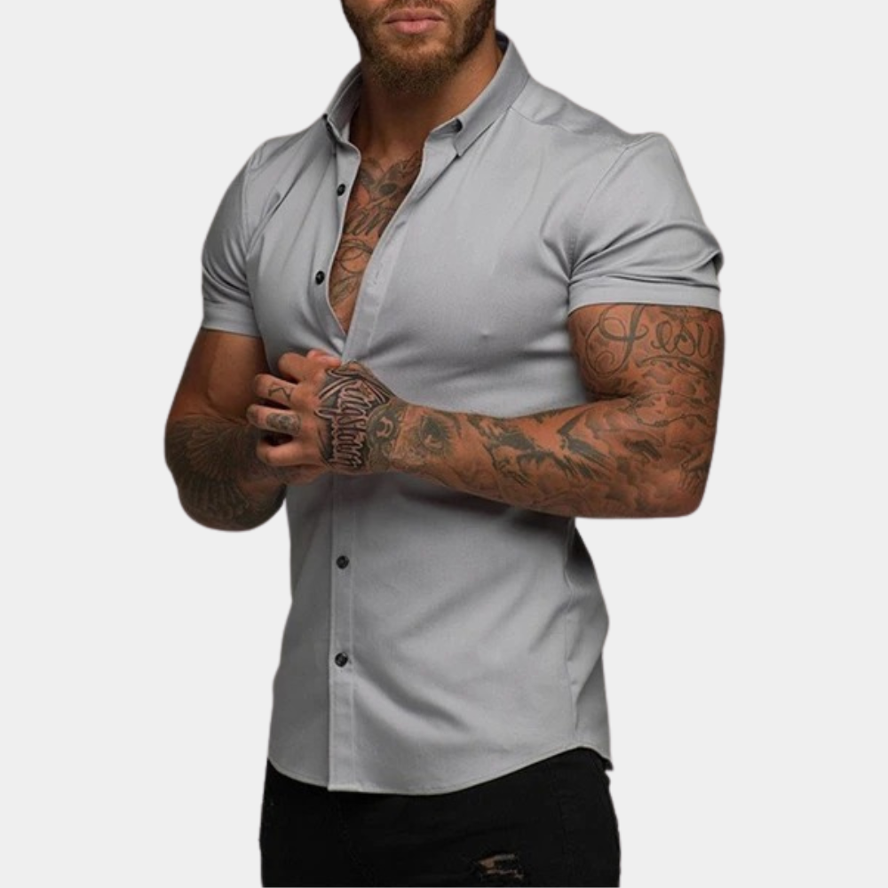 Overhemd met korte mouwen - Kraag - Zomer - Button-Up overhemd - Herenoverhemd-Hallo Susanne