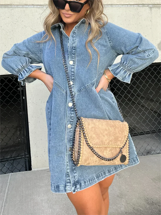 Overhemdjurk | Button-Up | Lange Mouwen | Denim Jurk | Mini Jurk-Hallo Susanne
