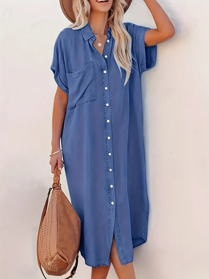 Overhemdjurk - Denim - Los model - Button-Up Jurk - Midi Jurk-Hallo Susanne