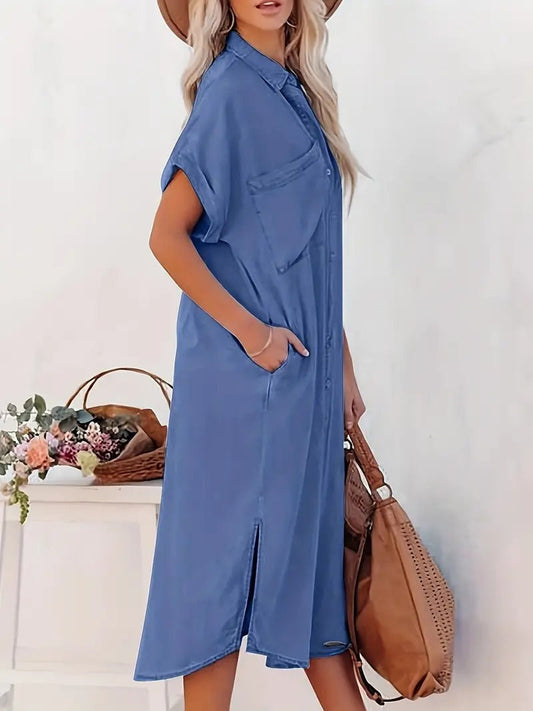 Overhemdjurk - Denim - Los model - Button-Up Jurk - Midi Jurk-Hallo Susanne