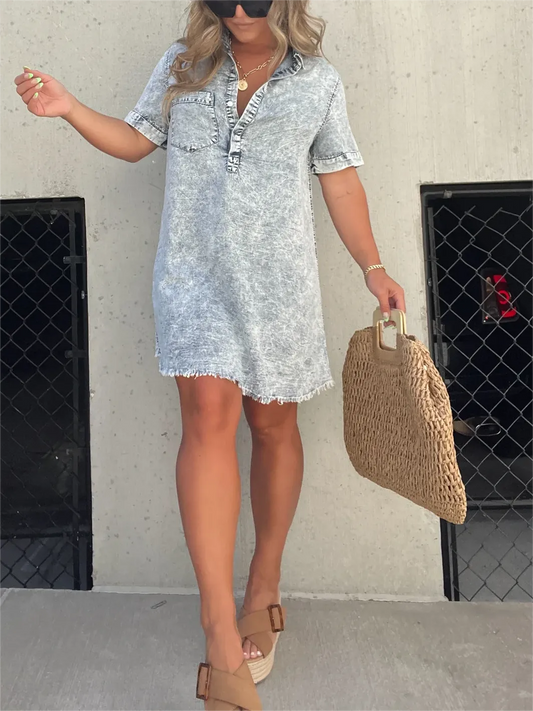 Overhemdjurk | Korte Mouw | Los Fit | Mini Jurk | Zomerjurk-Hallo Susanne
