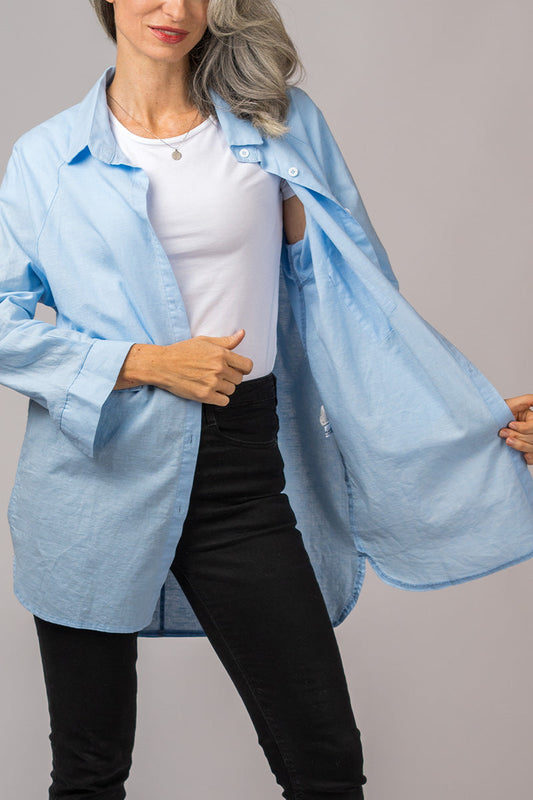 Oversized Blouse - Lange Mouw - Los Fit - Button-Up Shirt - Dames Oversized Shirt-Hallo Susanne