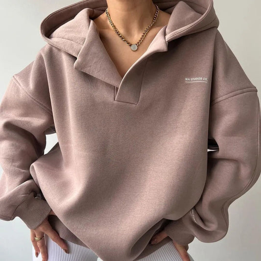 Oversized Hoodie | Warm | V-Hals | Pullover Hoodie | Vrouwen Hoodie-Hallo Susanne