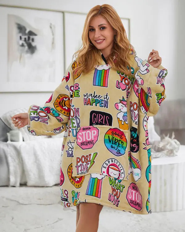Oversized Hoodie jurk - Vrouwencomfy hoodie met cartoonprint-Hallo Susanne