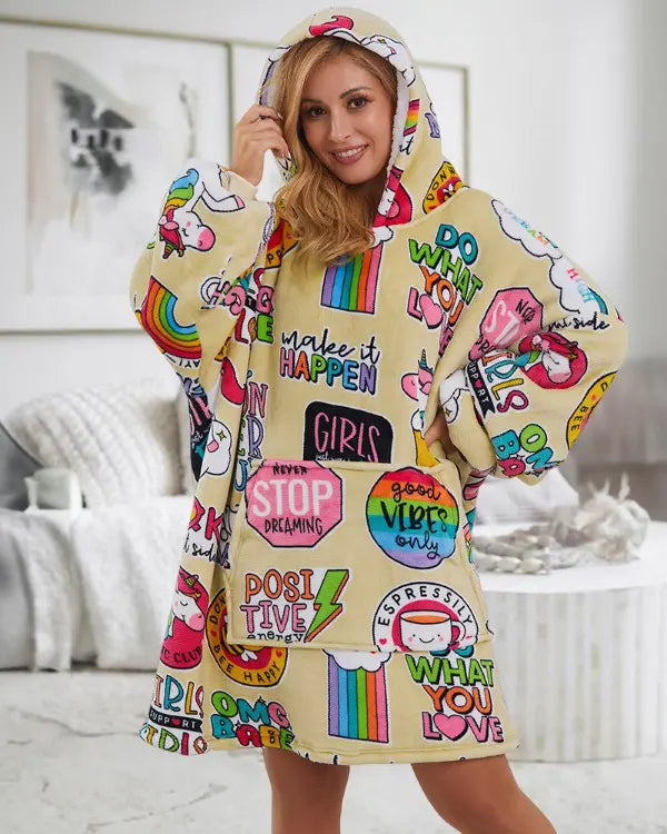 Oversized Hoodie jurk - Vrouwencomfy hoodie met cartoonprint-Hallo Susanne