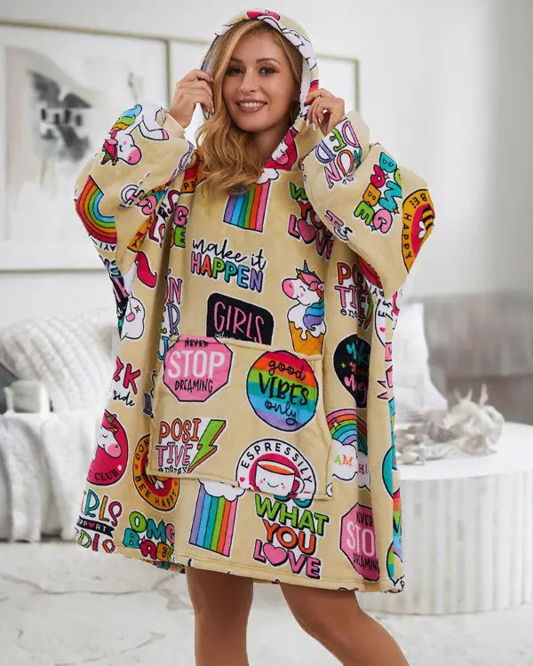 Oversized Hoodie jurk - Vrouwencomfy hoodie met cartoonprint-Hallo Susanne