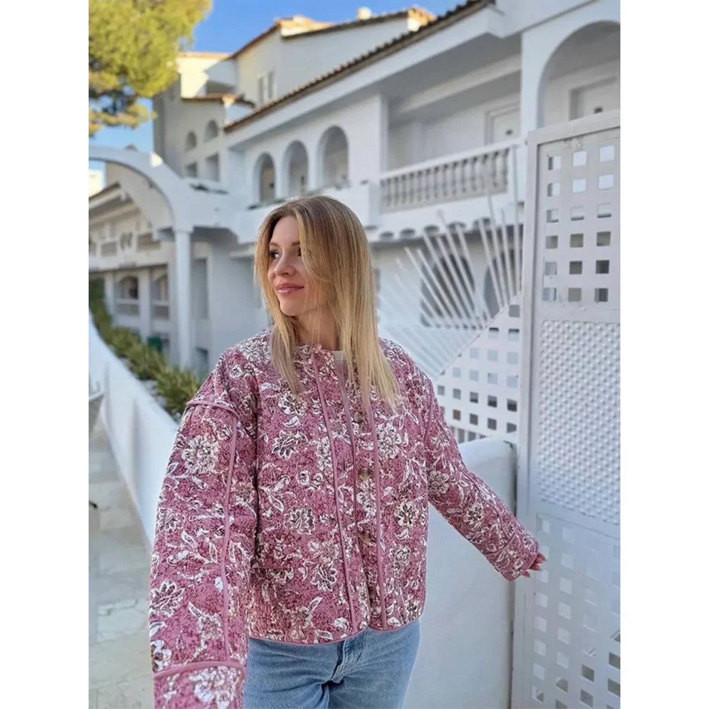 Oversized Jas - Loose Fit Roze Gewatteerde Jas voor dames-Hallo Susanne