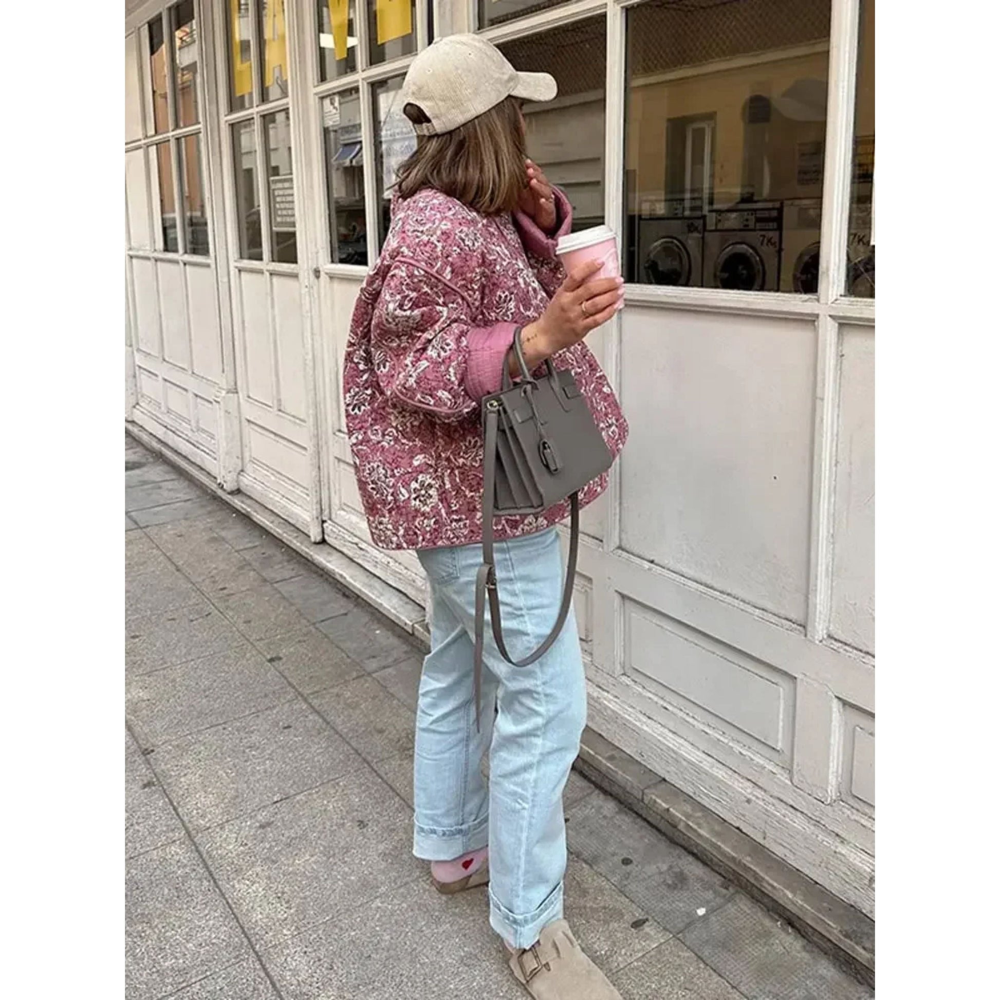 Oversized Jas - Loose Fit Roze Gewatteerde Jas voor dames-Hallo Susanne