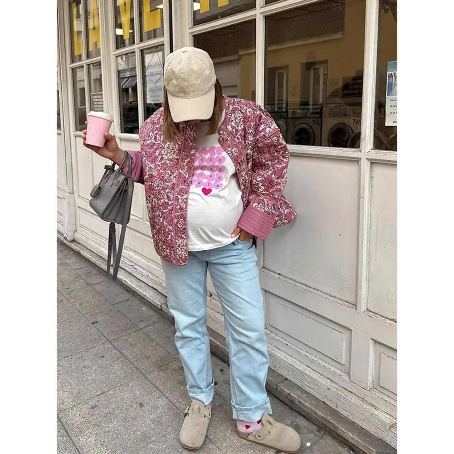 Oversized Jas - Loose Fit Roze Gewatteerde Jas voor dames-Hallo Susanne