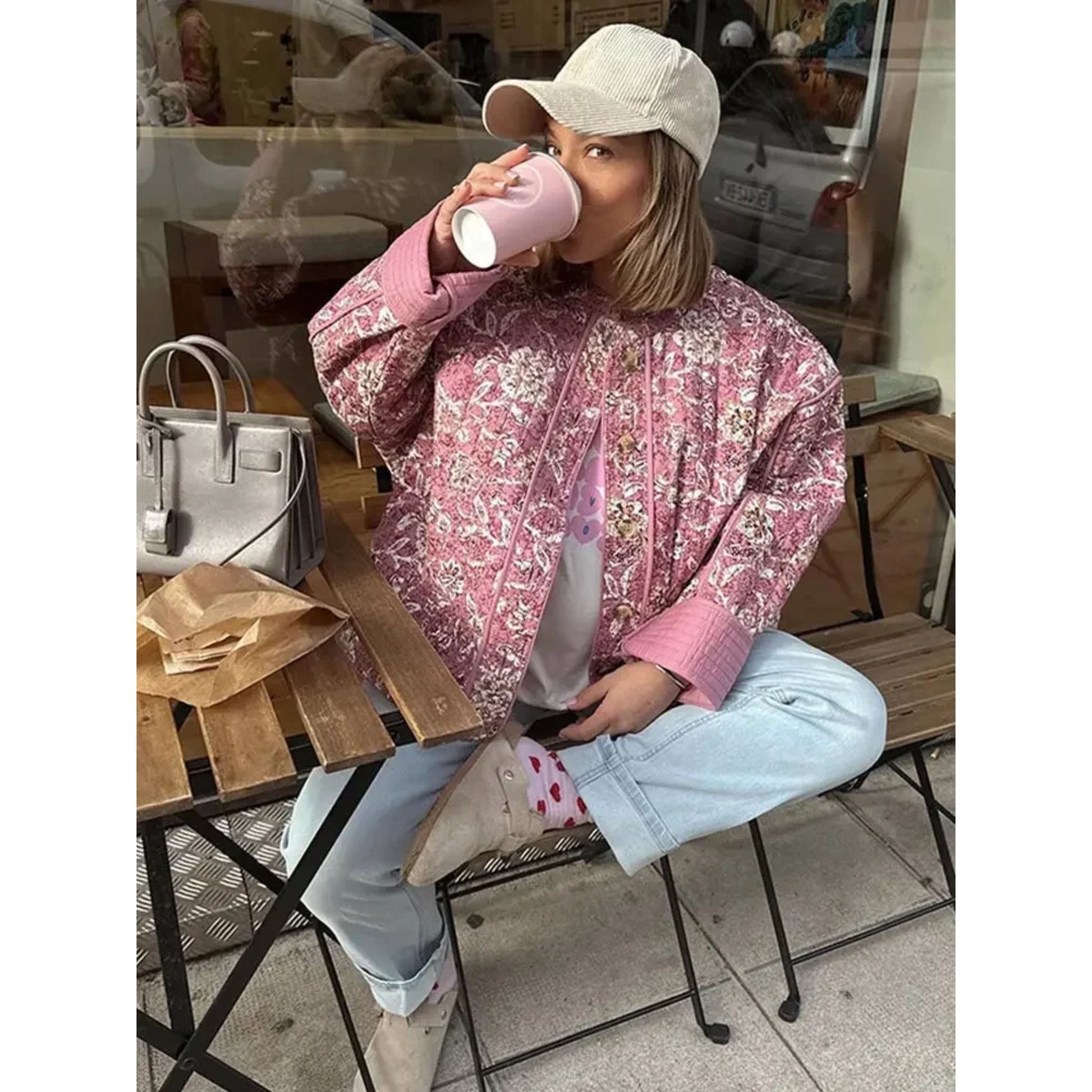 Oversized Jas - Loose Fit Roze Gewatteerde Jas voor dames-Hallo Susanne