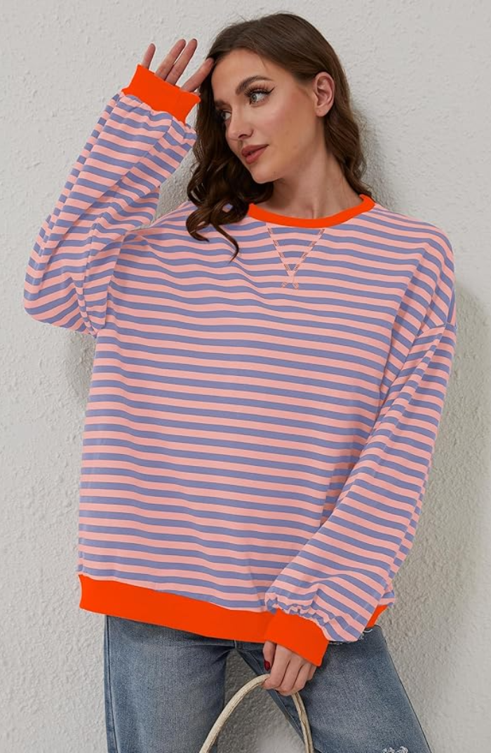Oversized Sweater - Gestreept oversized shirt met lange mouwen voor dames-Hallo Susanne