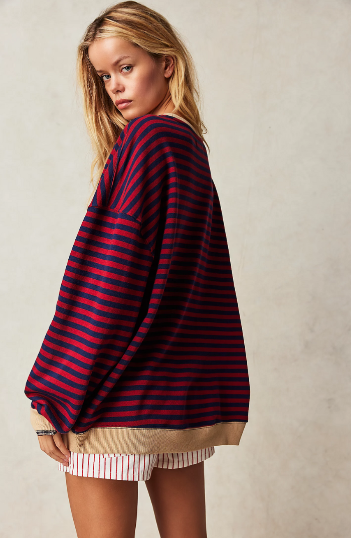 Oversized Sweater - Gestreept oversized shirt met lange mouwen voor dames-Hallo Susanne