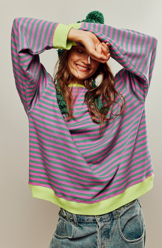 Oversized Sweater - Gestreept oversized shirt met lange mouwen voor dames-Hallo Susanne