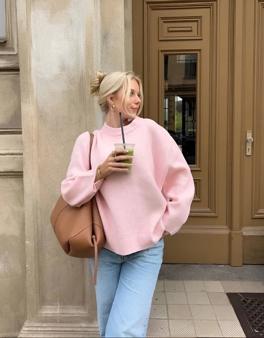 Oversized Trui - Dames Warm Roze Gebreide Pullover Trui-Hallo Susanne