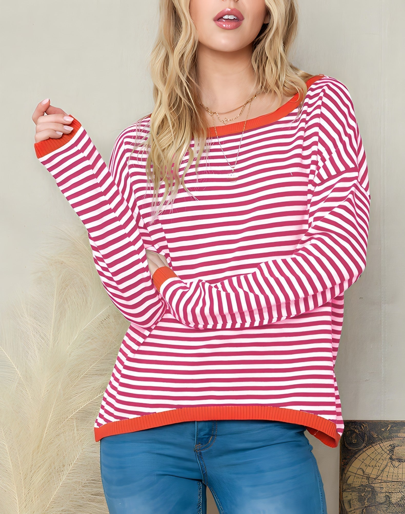 Oversized Trui - Lange Mouwen - Losjes Fit - Gestreepte Trui - Dameskleding-Hallo Susanne