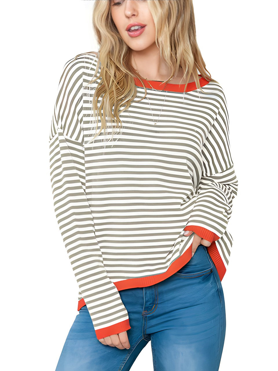 Oversized Trui - Lange Mouwen - Losjes Fit - Gestreepte Trui - Dameskleding-Hallo Susanne
