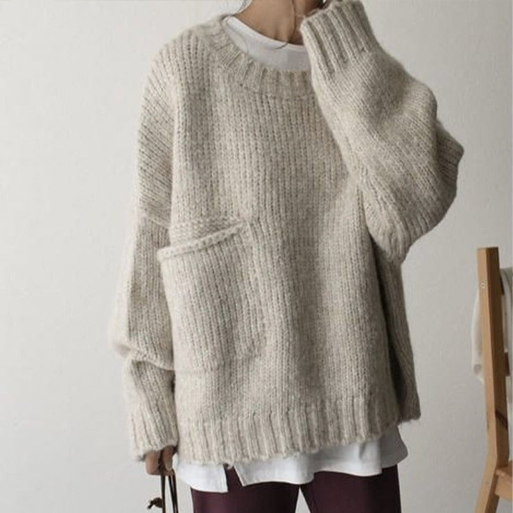 Oversized Trui - Lichtgrijze Loose Fit Grofgebreide Trui voor dames-Hallo Susanne