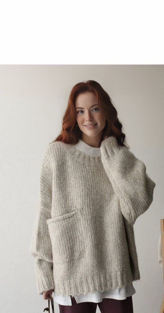 Oversized Trui - Lichtgrijze Loose Fit Grofgebreide Trui voor dames-Hallo Susanne