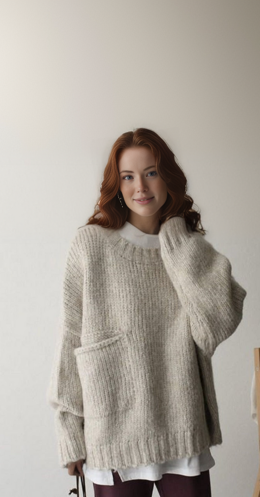 Oversized Trui - Lichtgrijze Loose Fit Grofgebreide Trui voor dames-Hallo Susanne