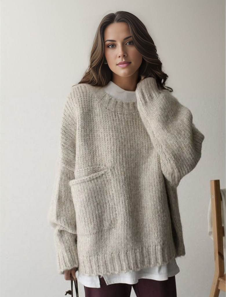 Oversized Trui - Lichtgrijze Loose Fit Grofgebreide Trui voor dames-Hallo Susanne