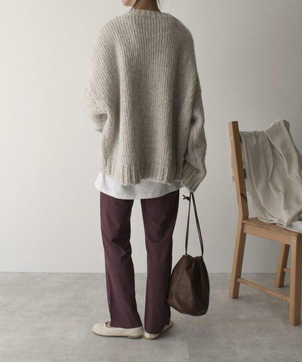 Oversized Trui - Lichtgrijze Loose Fit Grofgebreide Trui voor dames-Hallo Susanne