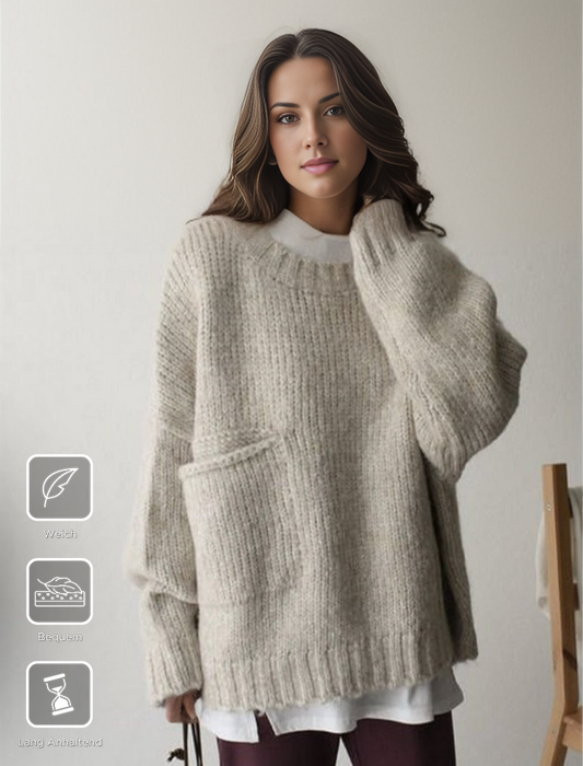 Oversized Trui - Lichtgrijze Loose Fit Grofgebreide Trui voor dames-Hallo Susanne