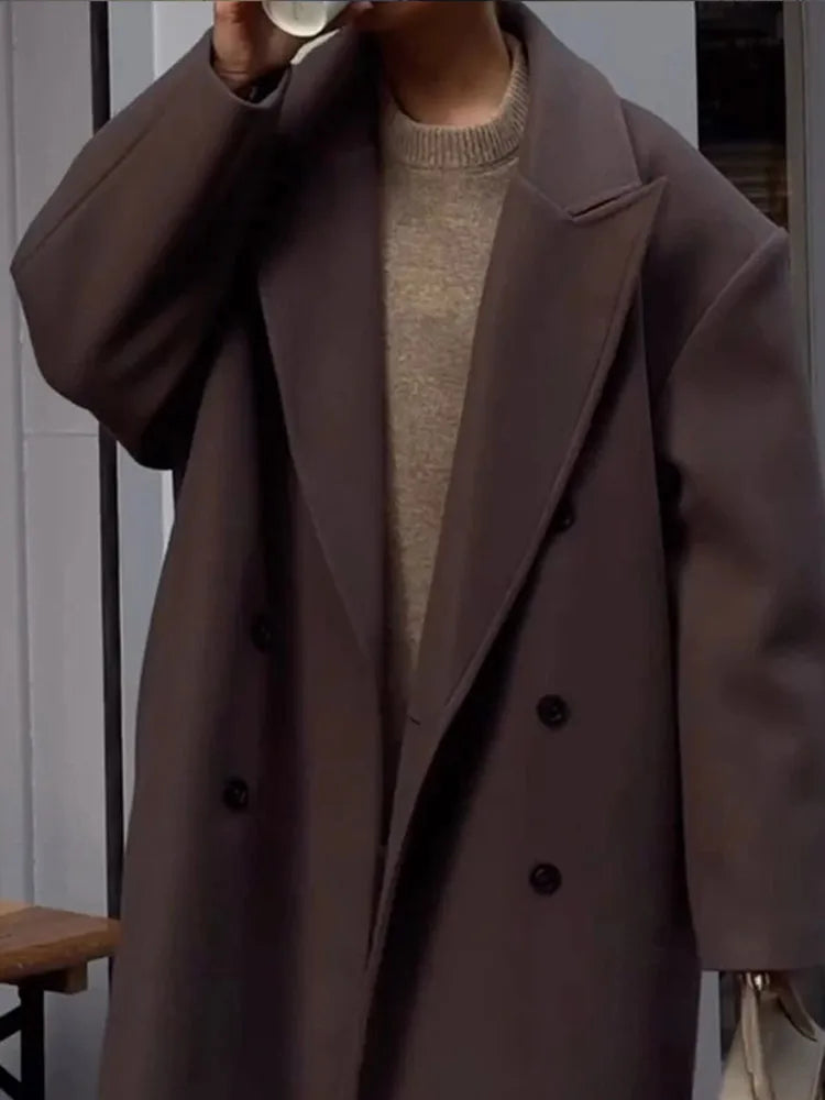 Oversized Wollen Jas - Damesjas met dubbele knoopsluiting en lange wollen kraag-Hallo Susanne