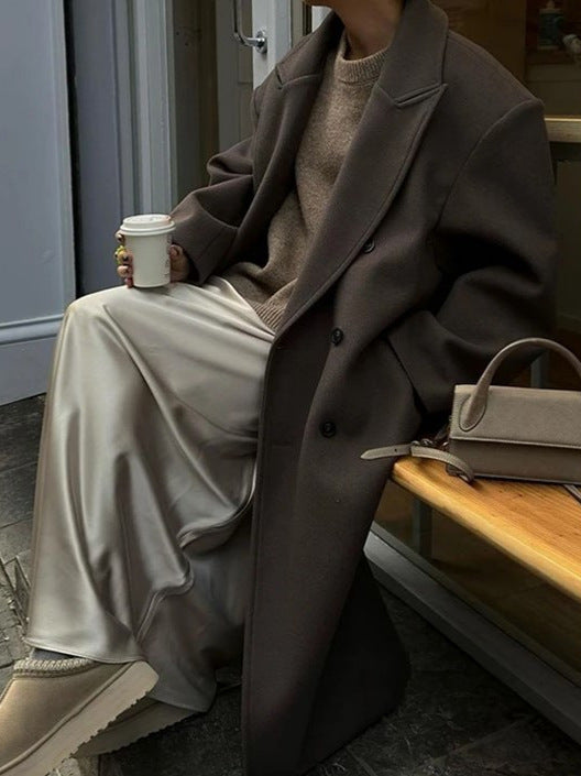 Oversized Wollen Jas - Damesjas met dubbele knoopsluiting en lange wollen kraag-Hallo Susanne