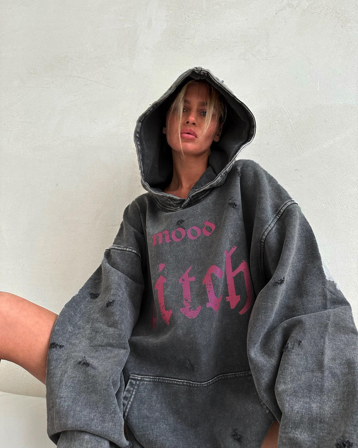 Oversized hoodie - gewassen - gescheurd - pullover hoodie - hoodie voor dames-Hallo Susanne