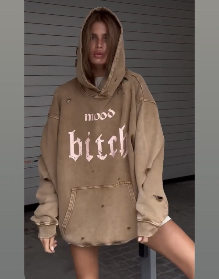 Oversized hoodie - gewassen - gescheurd - pullover hoodie - hoodie voor dames-Hallo Susanne