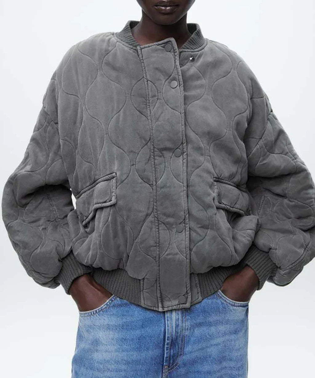 Oversized jas - Grijs - Gewatteerd - Bomberjack - Damesjas-Hallo Susanne