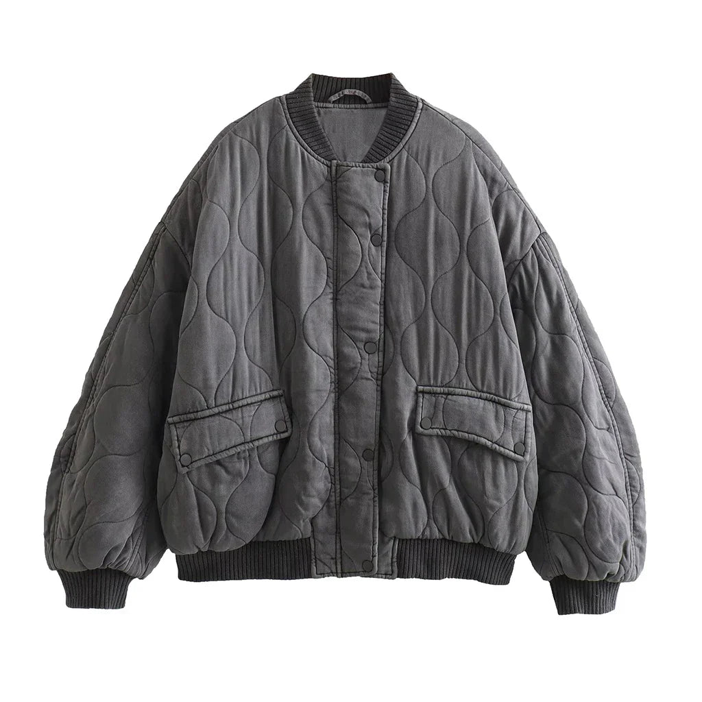 Oversized jas - Grijs - Gewatteerd - Bomberjack - Damesjas-Hallo Susanne